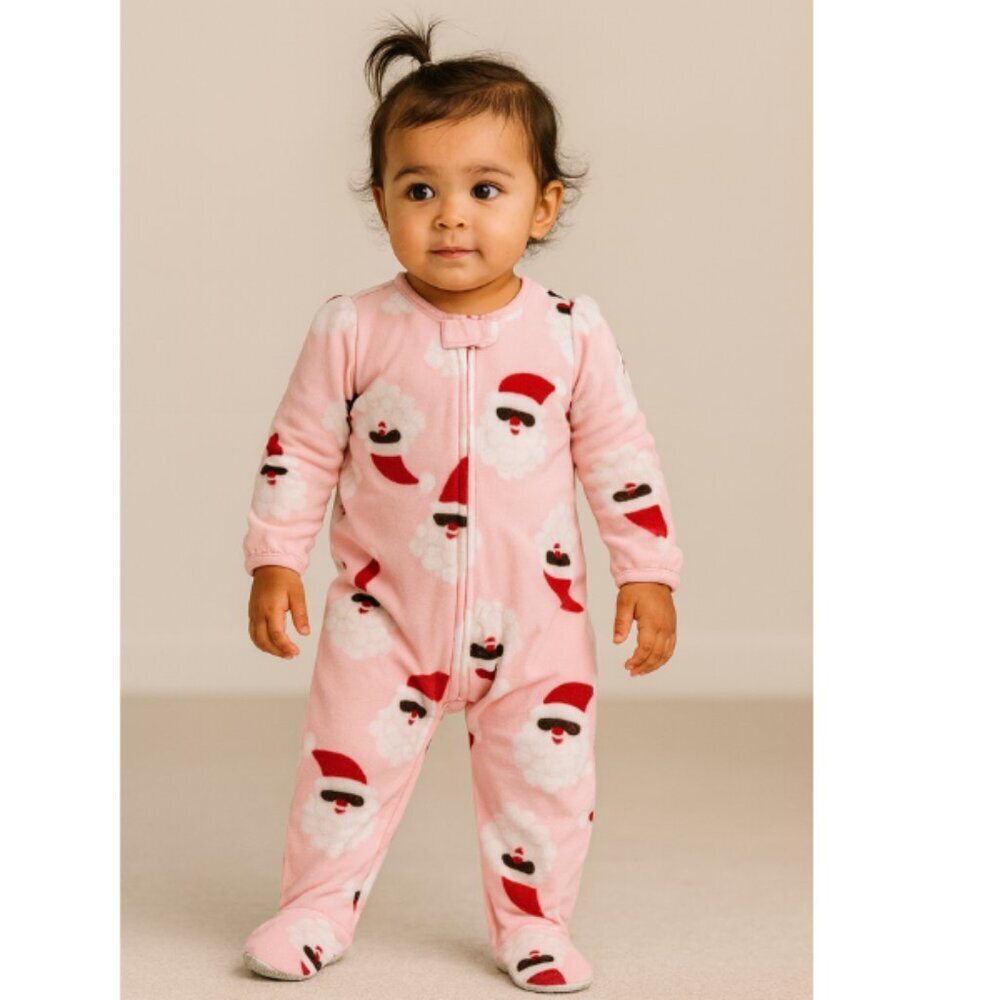 Carter’s Girls 2T  Fleece Footed Pajamas Full Zipper Santa Christmas Jammies